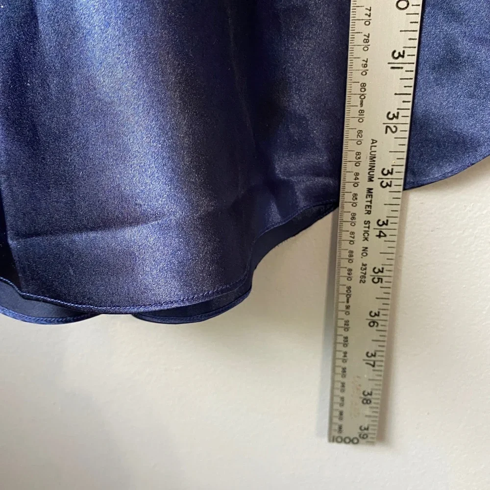 La Mouette Navy Blue Satin Lace Trim Chemise Slip‎ Dress Nightgown Medium